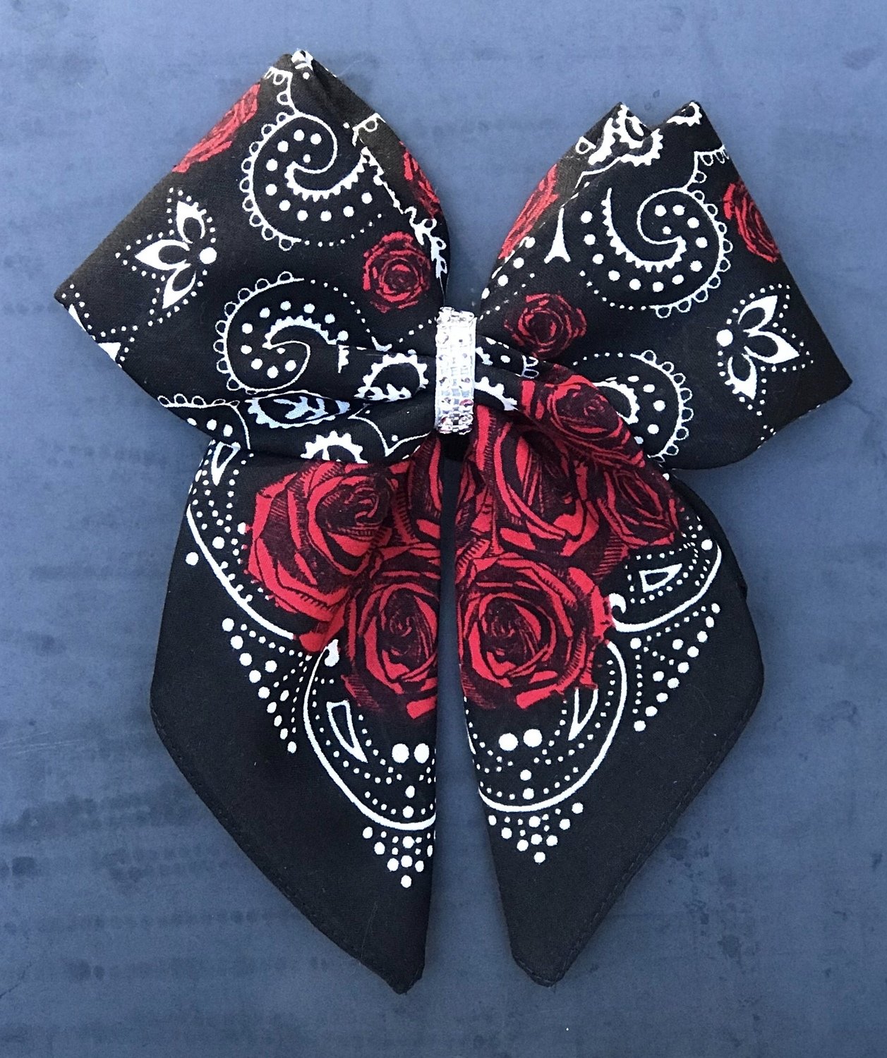 Bandana Bow - Black Rose Paisley