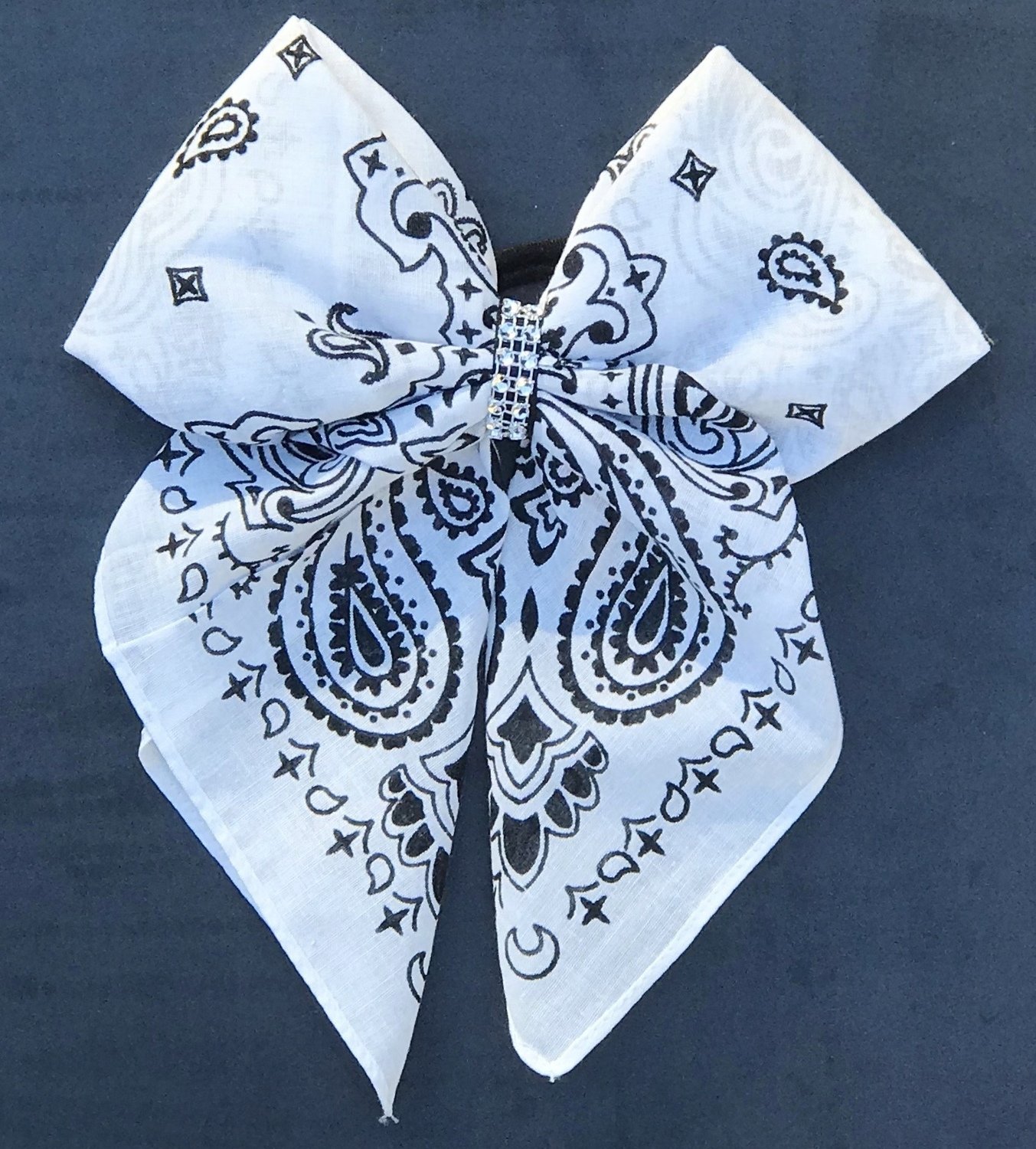 Bandana Bow - White and Black Paisley