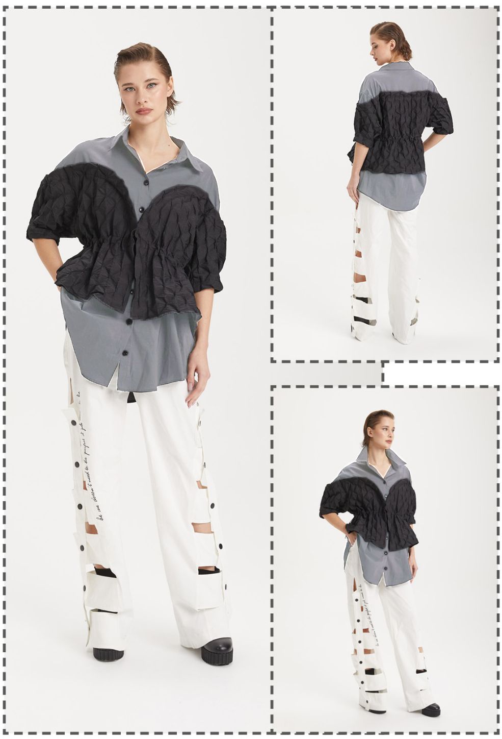 H4 H-4 black design koszula tunika szara z czarna strukturalna kamizelka oversize s m I xl xxl