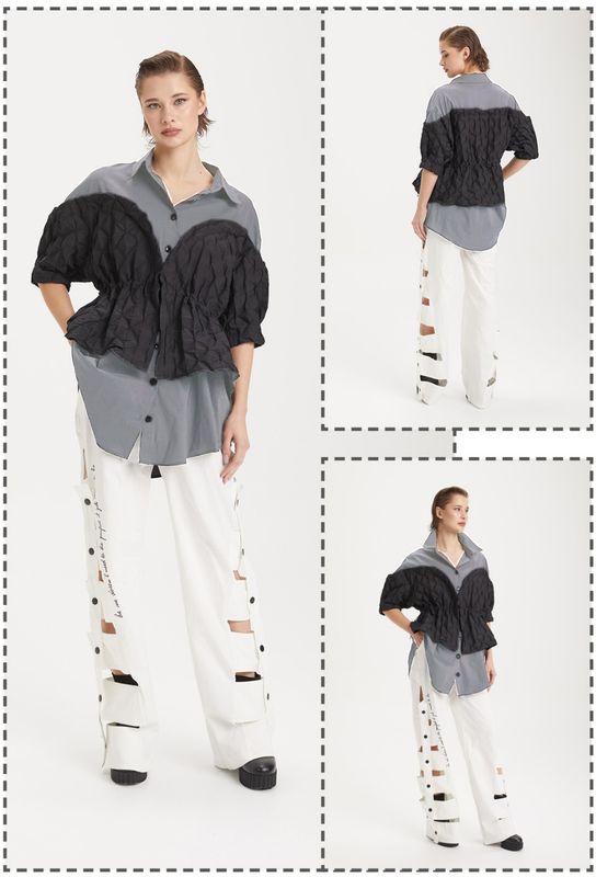H4 H-4 black design koszula tunika szara z czarna strukturalna kamizelka oversize s m I xl xxl