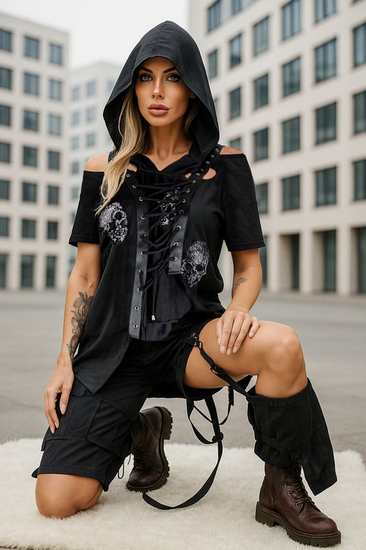 Redesign redesign bluzka asymetryczna dzety czaszki czacha wiazania t-shirt koszulka xs s m l xl xxl