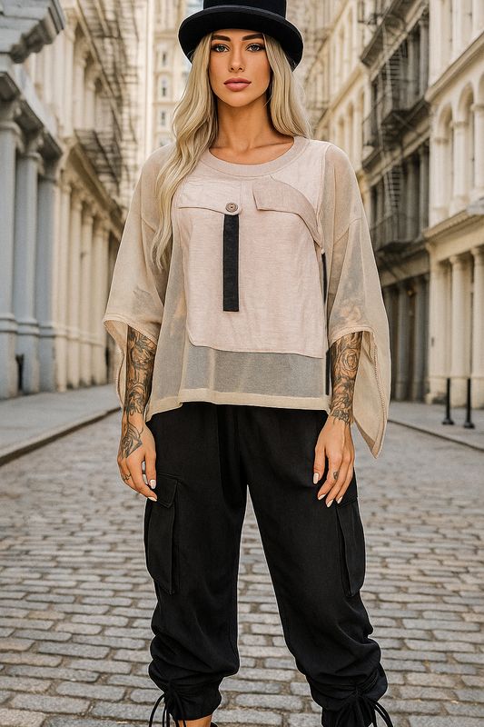 H-4 h4 black style design bluzka siatka numer zamki s m l xl oversize