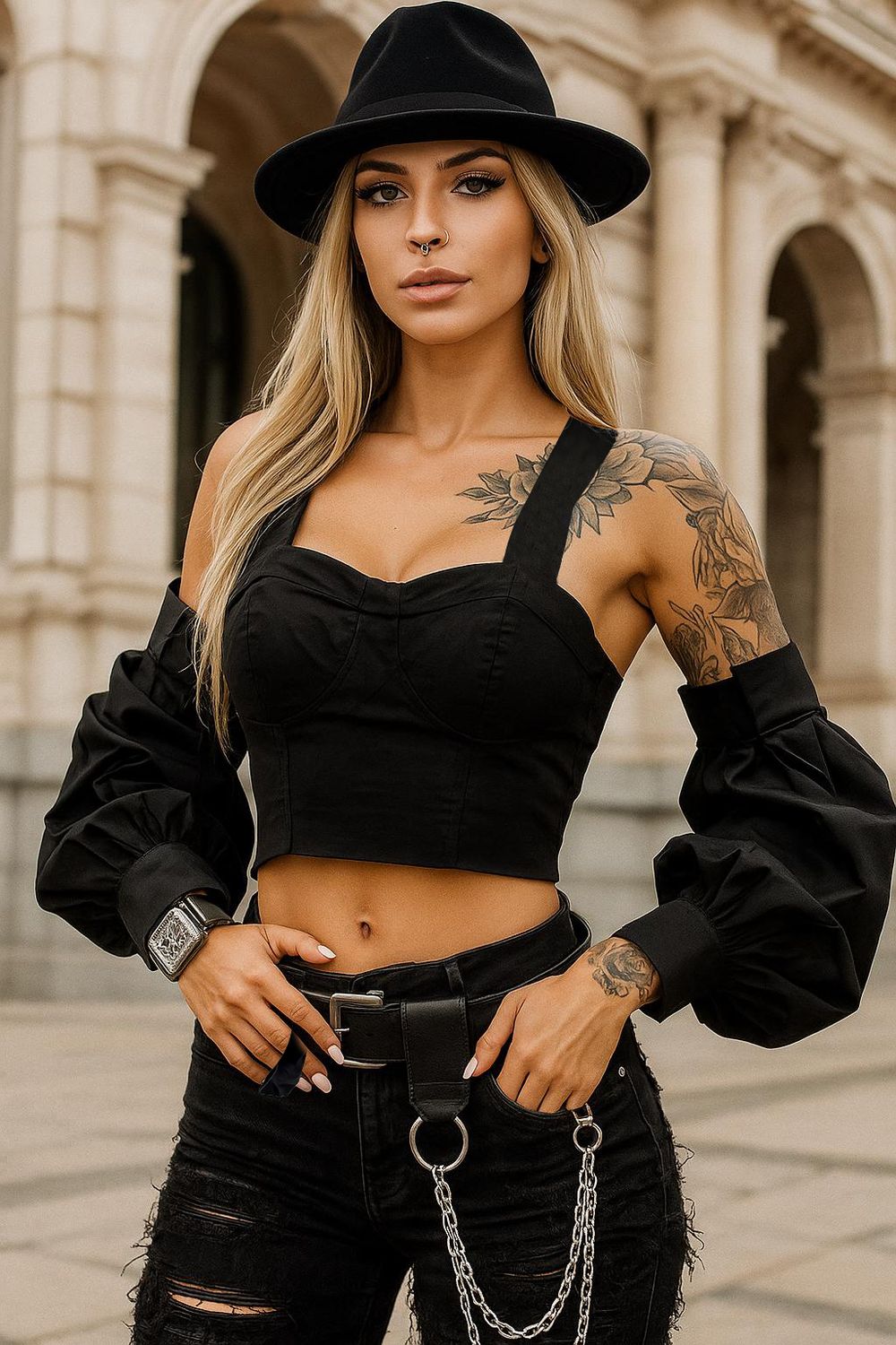 H-4 black h4 design Bluzka top czarny gorset kamizelka bufki plisy t-shirt oversize
