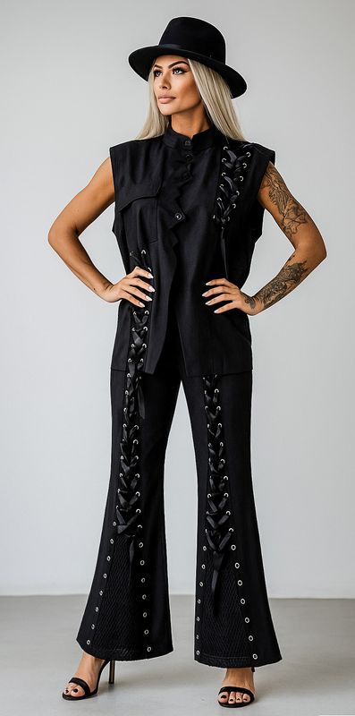 H-4 h4 black Komplet garnitur dzwony kamizelka design wiązania siatka s m l xl xxl oversize czarny