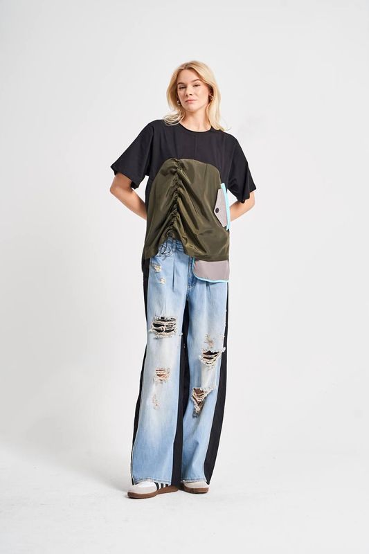 TW3 sukienka t-shirt bluzka design oversize TW-3 S M L XL XXL ASYMETRYCZNA Militarny tunika