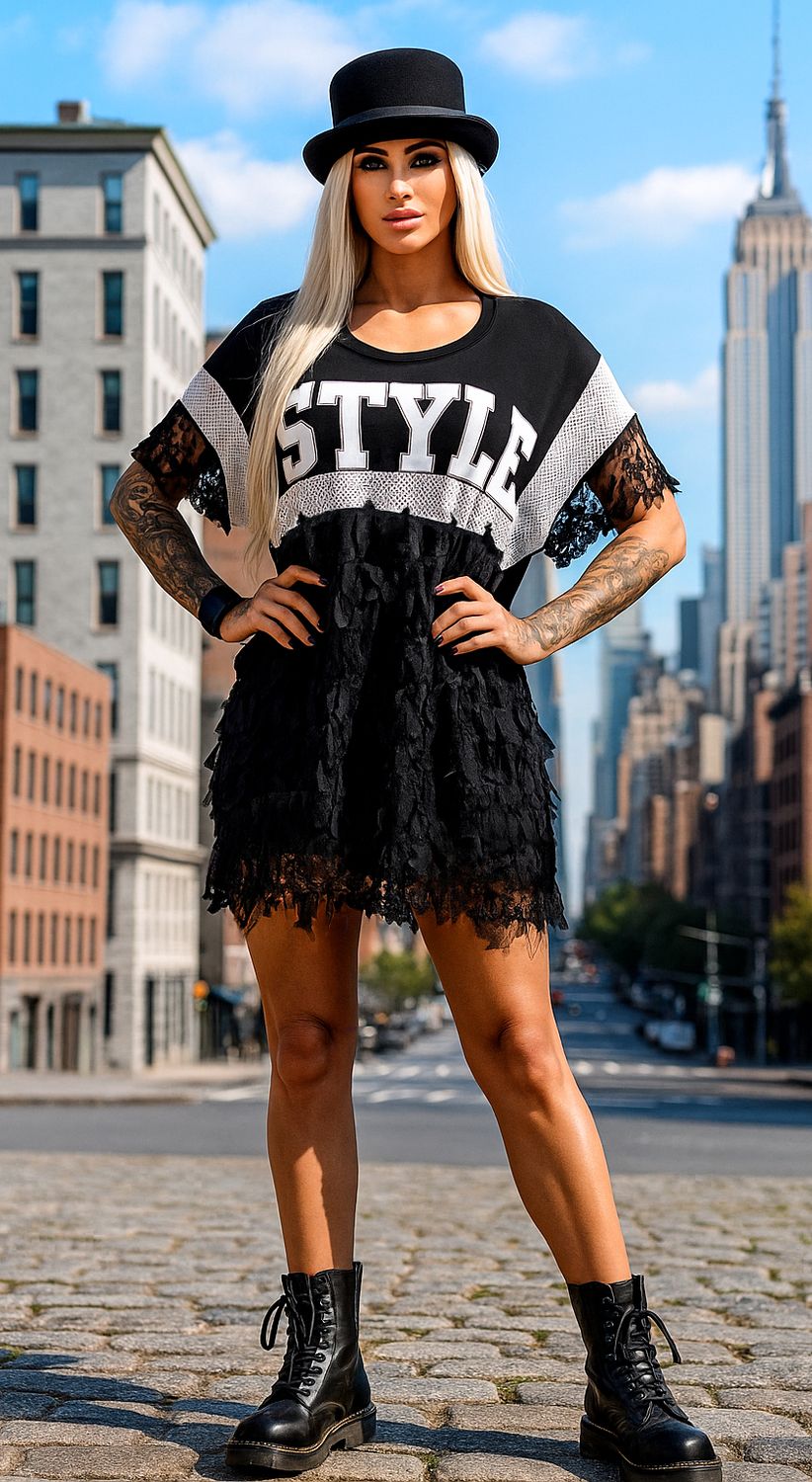 H-4 h4 black sukienka siatka falbany troki s m l xl xxl mgielka napisy