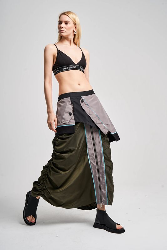TW3 spódnica design oversize TW-3 XS S M L XL XXL ASYMETRYCZNA militarny