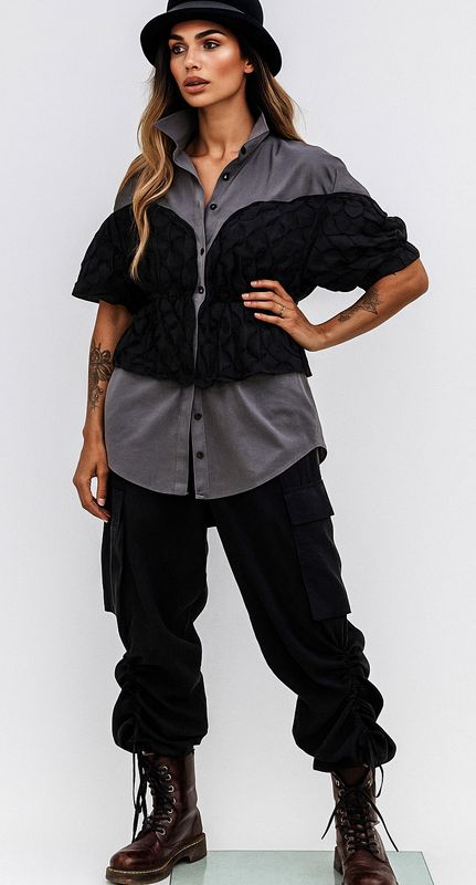 H4 H-4 black design koszula tunika szara z czarna strukturalna kamizelka oversize s m I xl xxl