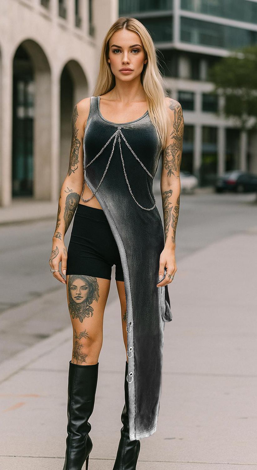 Redesign re design bluzka top z łańcuchami tunika bokserka asymetryczna dekatyzowana xs s m l xl