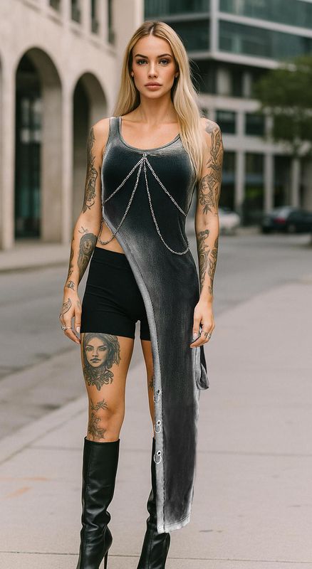 Redesign re design bluzka top z łańcuchami tunika bokserka asymetryczna dekatyzowana xs s m l xl