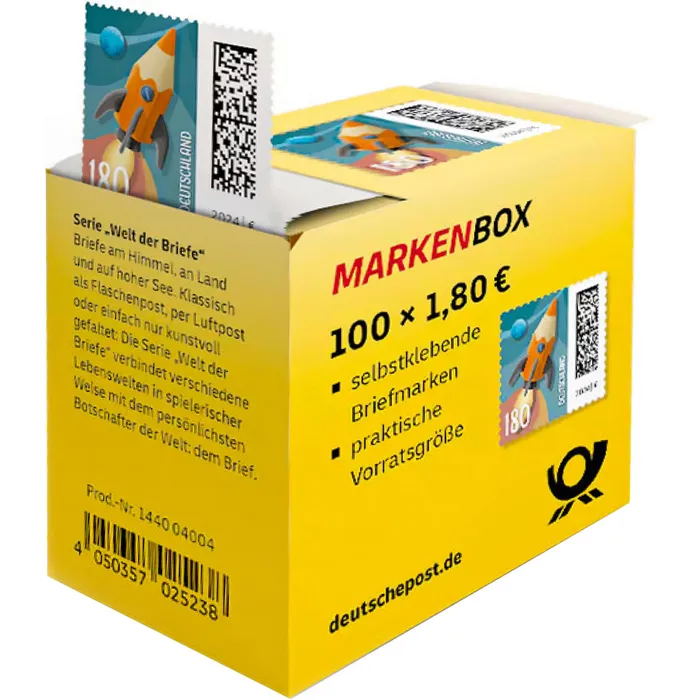 Briefmarken Deutsche Post Set, 100 Stück à 1,80 EUR Raketenpost, Großbrief, selbstklebend