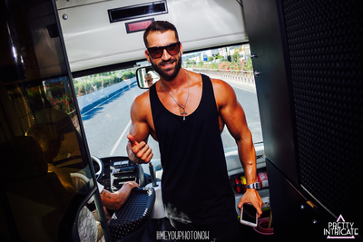 Ibiza party bus with male stripper