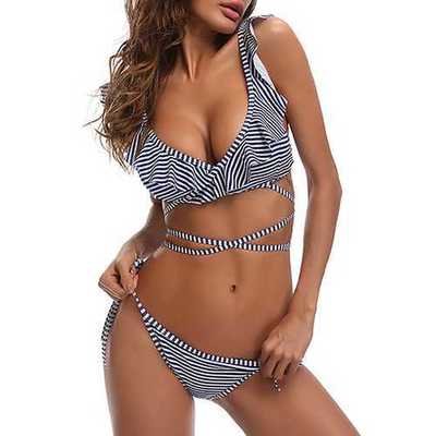 Women Sexy Padding Stripe Bikini Set
