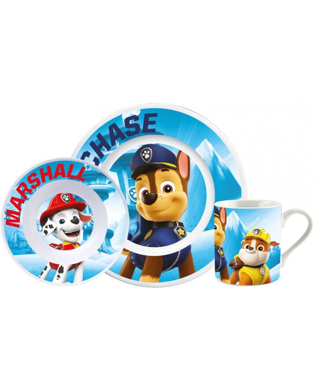 Paw Patrol „Chase“ Kindergeschirr Set Paw Patrol Chase Porzellan Kindergeschirr Set – Teller, Tasse, Müslischale