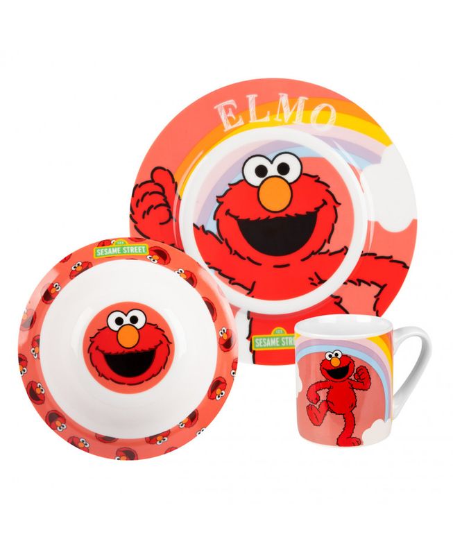 Sesamstraße Elmo Kindergeschirr Set Sesamstraße Elmo Porzellan Kindergeschirr Set – Teller, Tasse, Müslischale