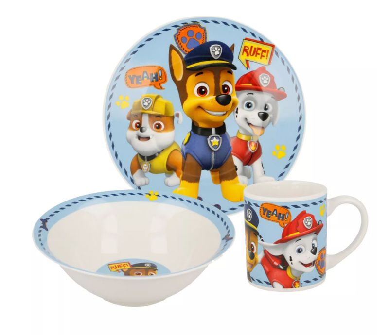 Paw Patrol Kindergeschirr Set Paw Patrol Porzellan Kindergeschirr Set – Teller, Tasse, Müslischale