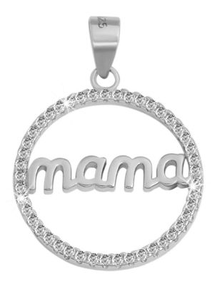 925/- Echt Silber Anhänger ohne Kette &quot;Ommy&quot;, runder Anhänger für Mama´s, Zirkonia besetzt, 925/rhod