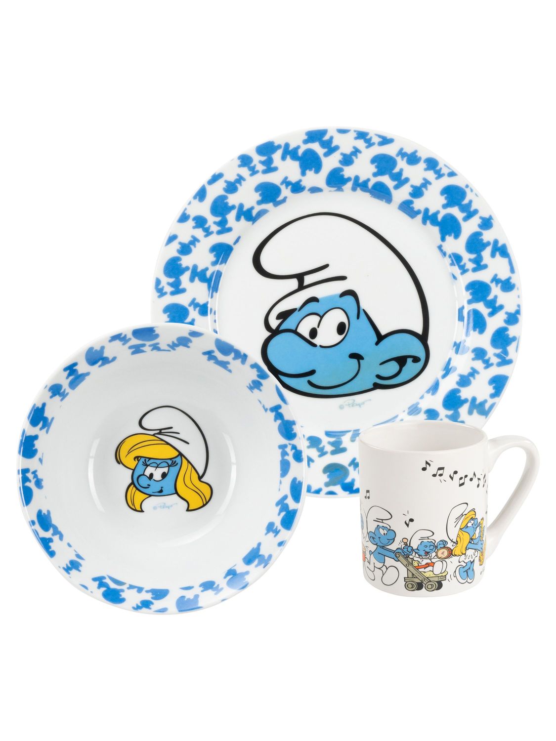 Die Schlümpfe Porzellan Kindergeschirr Set – Teller, Tasse, Müslischale