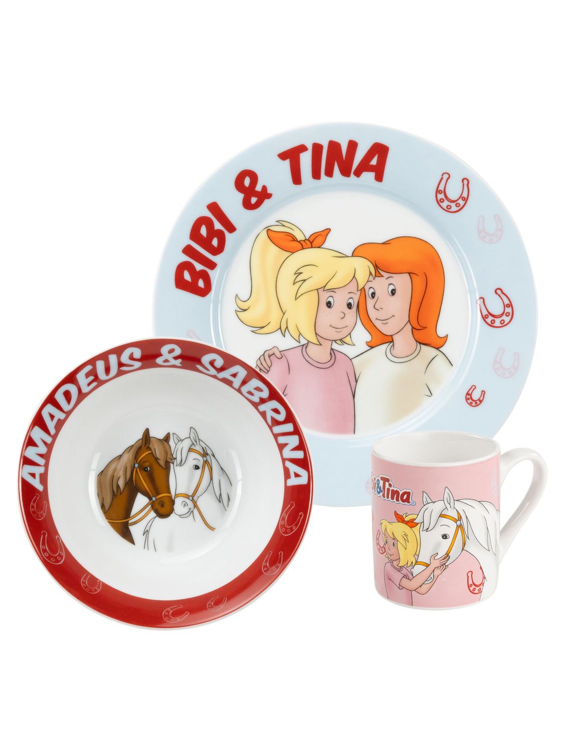 Bibi &amp; Tina Amadeus &amp; Sabrina Porzellan Kindergeschirr Set – Teller, Tasse, Müslischale
