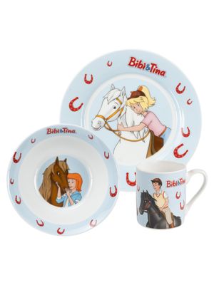 Bibi &amp; Tina Hufeisen Porzellan Kindergeschirr Set – Teller, Tasse, Müslischale