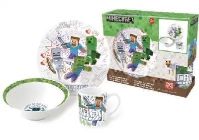 Minecraft Explore More Porzellan Geschirrset – Teller, Tasse, Müslischale