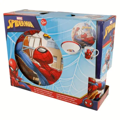 Spider-Man Porzellan Kindergeschirr Set – Teller, Tasse, Müslischale