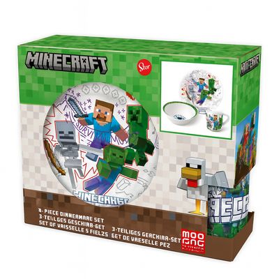 Minecraft „Explore More“ Porzellan Kindergeschirr Set in Geschenkschachtel – Teller, Tasse &amp; Müslischale (3-teilig)