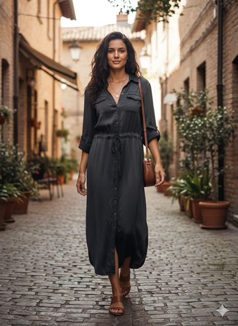 Anthropologie Long Sleeve Satin Midi-Calf Length Dress