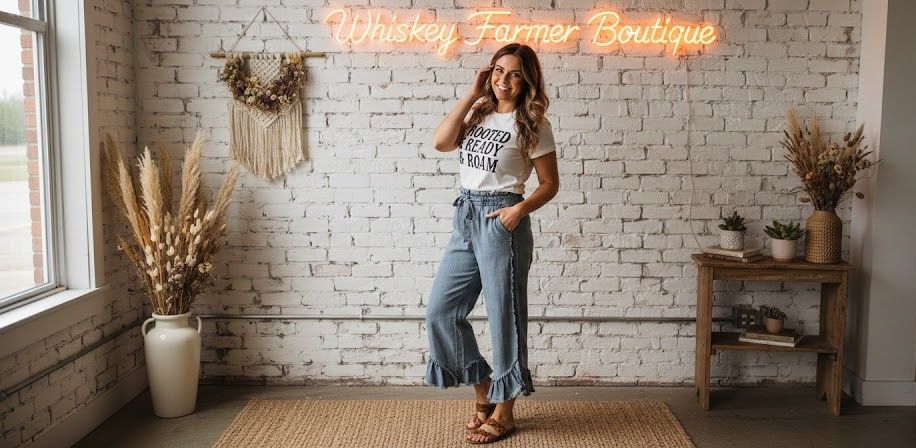 The Wildflower Ruffle Crop | Washed Chambray Denim