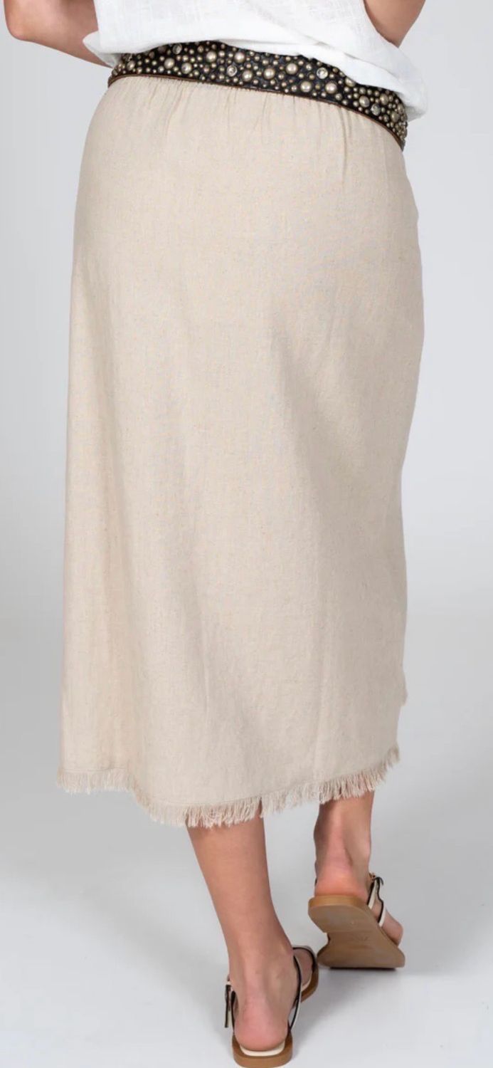 Linen/Flax Blend Frayed Hem Skirt
