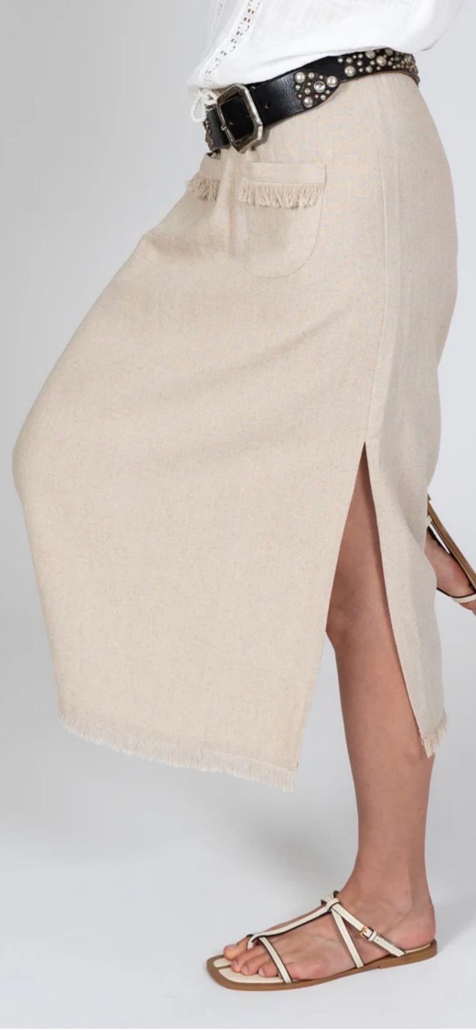 Linen/Flax Blend Frayed Hem Skirt
