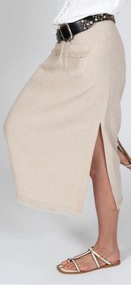 Linen/Flax Blend Frayed Hem Skirt