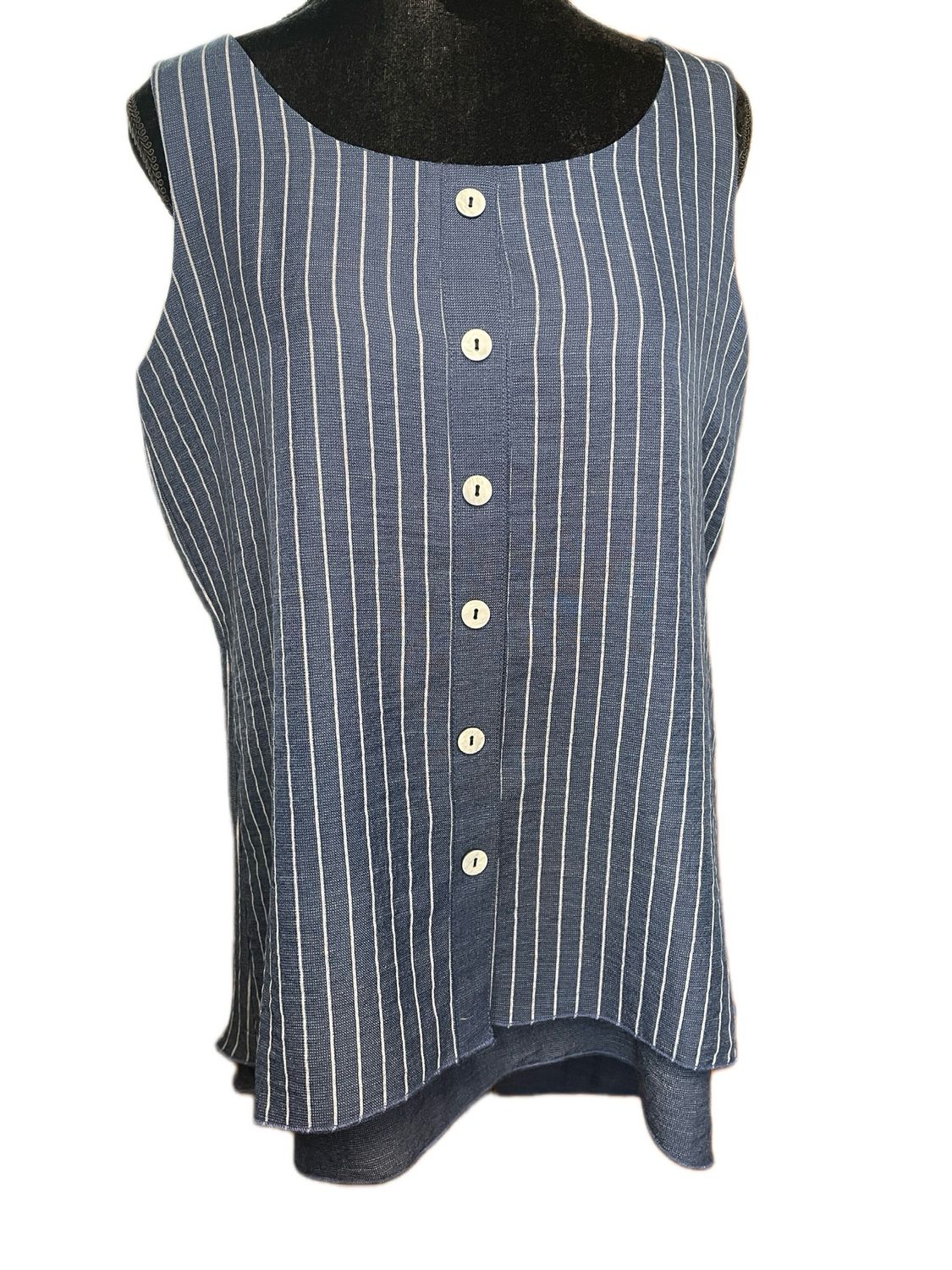 Faux Button Up Striped Sleeveless Tunic