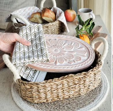 Handmade Terracotta Bread Warmer &amp; Basket Set – Flower