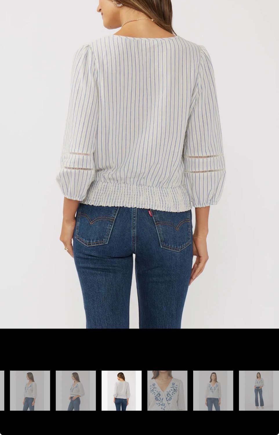 Embroidered Smocked Waist Surplice Top – Navy &amp; Natural