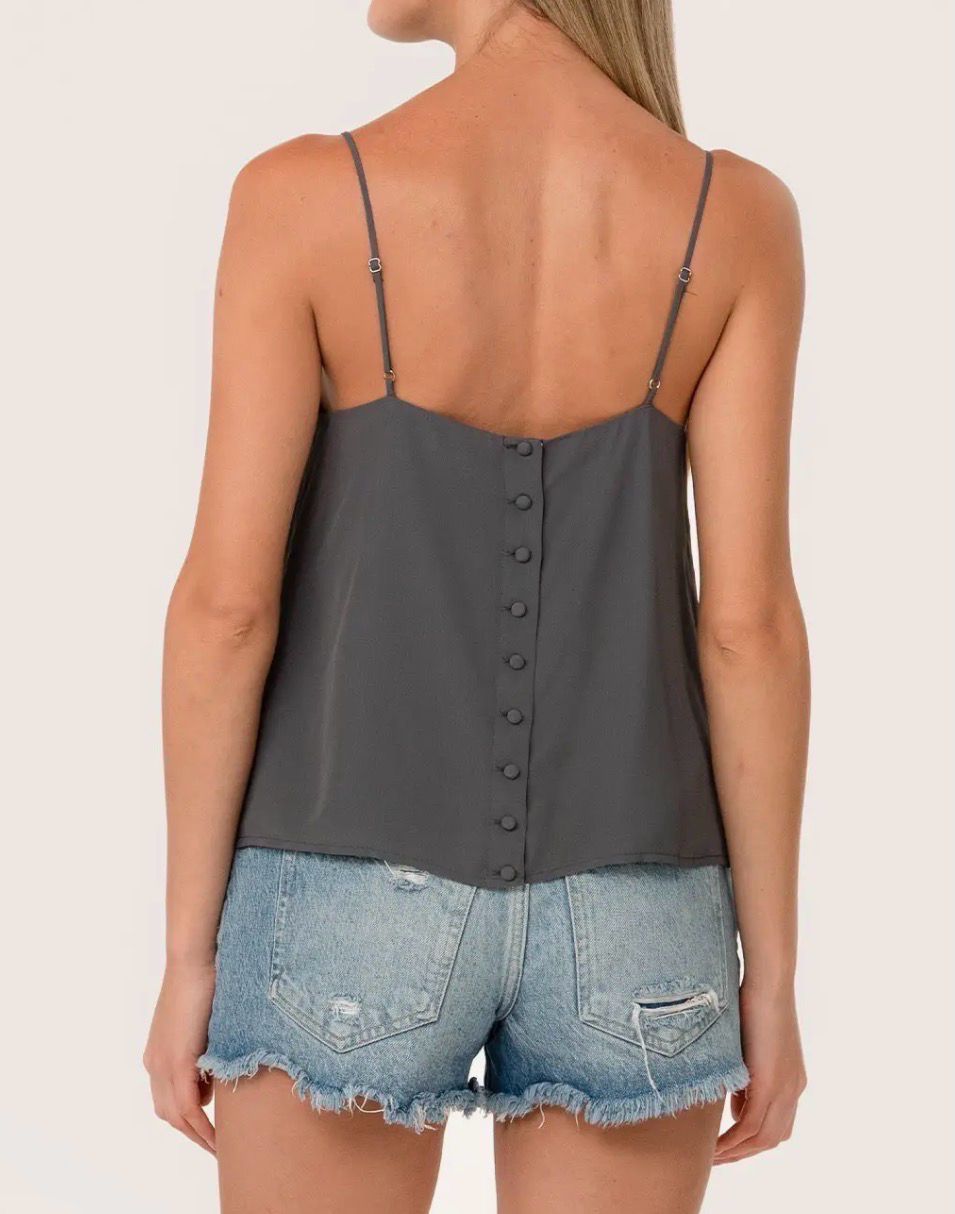 Button Back Embroidered Lace Cami – Pewter