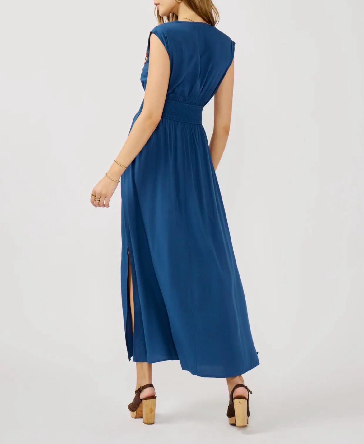 Floral Scalloped Embroidered Maxi Dress – Navy