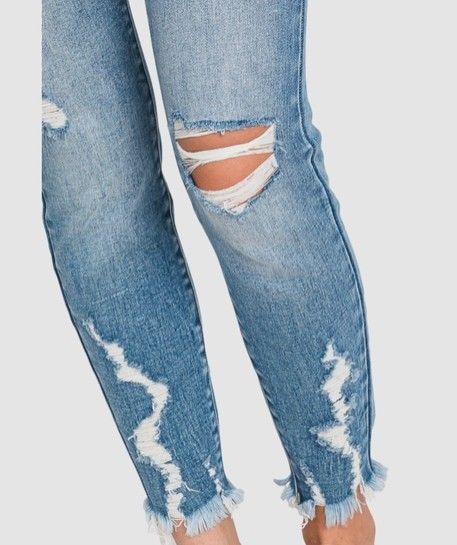 Destroyed Mid-Rise Ankle Skinny Jeans with Frayed Hem
