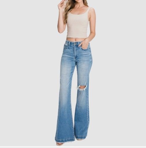 70s Vintage Distressed Super High-Rise Flare Jeans (34" Inseam)