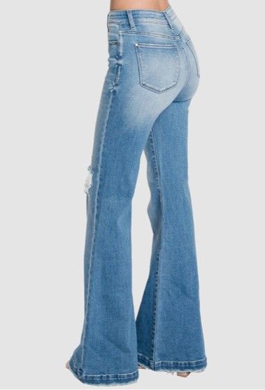 70s Vintage Distressed Super High-Rise Flare Jeans (34" Inseam)