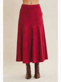 Luxe Vegan Suede Paneled Midi Skirt – Cognac
