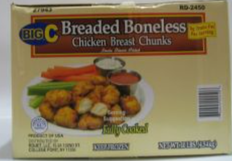 Frozen Big C - Cooked Breaded Chicken Breast Chunks, 10 lb