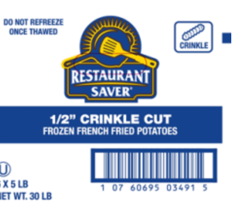 Frozen Restaurant Saver French Fries, Crinkle Cut, 30 1b