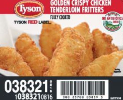 Frozen Tyson - Fully Cooked, Golden Crispy Tenderloin Fritters, 10 lb
