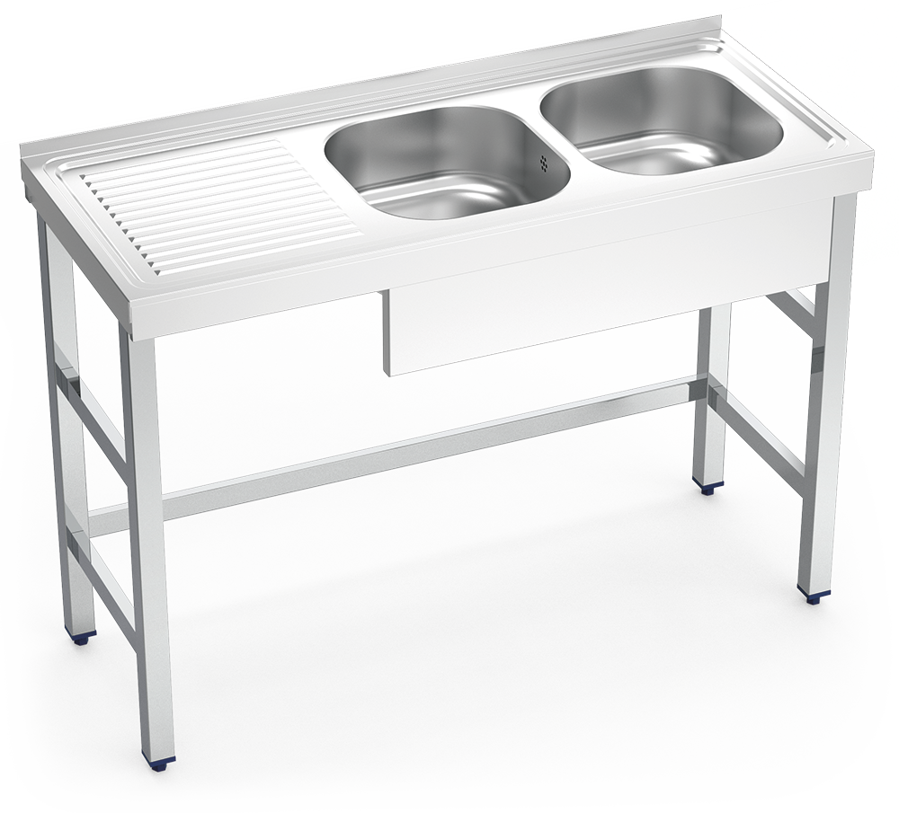 MUEBLE FREGADERO INDUSTRIAL 1800X700X850 mm., DOS SENOS Y UN ESCURRIDOR
