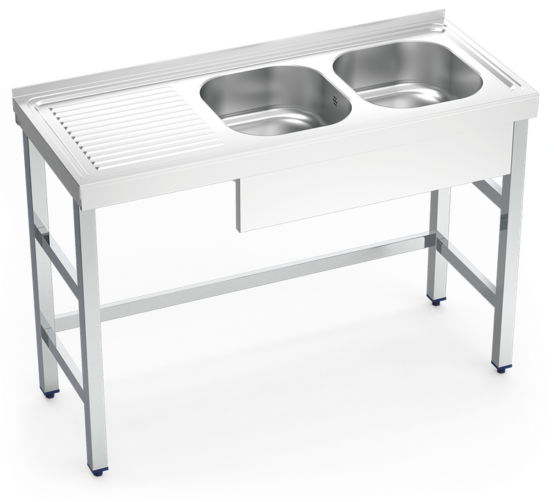 MUEBLE FREGADERO INDUSTRIAL 1800X700X850 mm., DOS SENOS Y UN ESCURRIDOR