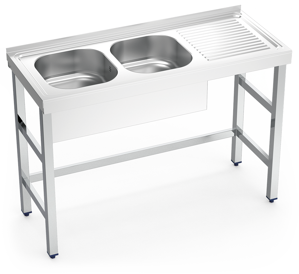 MUEBLE FREGADERO INDUSTRIAL 2000X700X850 mm., DOS SENOS Y UN ESCURRIDOR