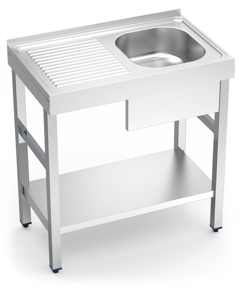 MUEBLE FREGADERO INDUSTRIAL 100X700X850 mm. UN SENO Y UN ESCURRIDOR
