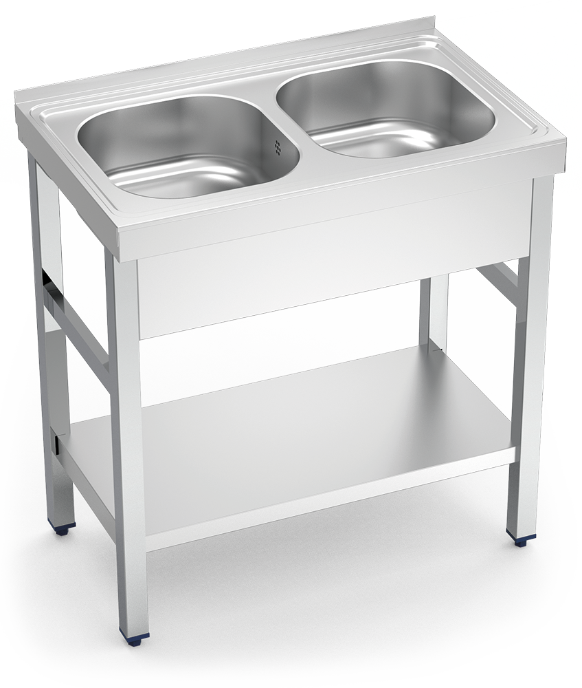 MUEBLE FREGADERO INDUSTRIAL 1200X700X850 mm., DOS SENOS, CON ESTANTE INFERIOR