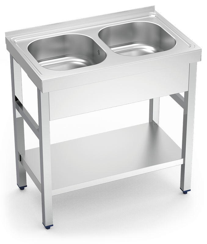 MUEBLE FREGADERO INDUSTRIAL 1000X700X850 mm DOS SENOS CON ESTANTE INFERIOR